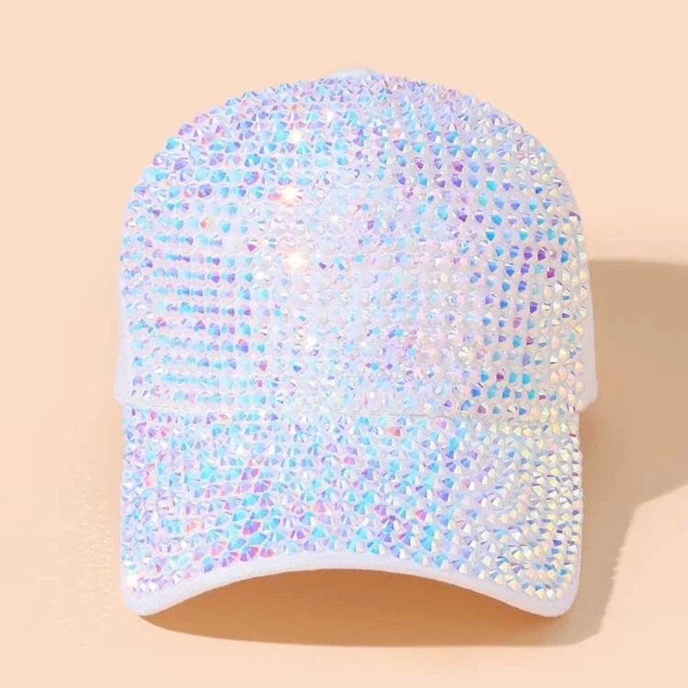 White Rhinestone Decor Baseball Cap